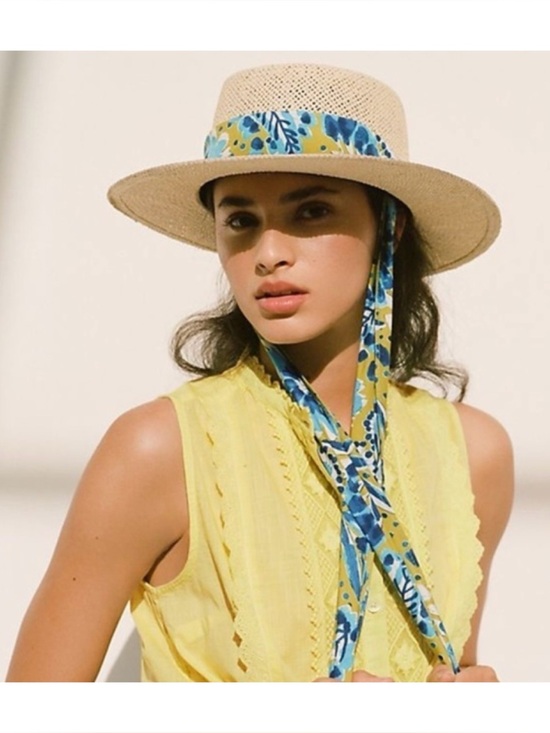 Anthropologie Accessories - NWOT Anthropologie VERA Scarf-Trimmed Boater Hat  One Size